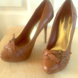 EUC Naughty Monkey Stacked Wood Heel Stilettos